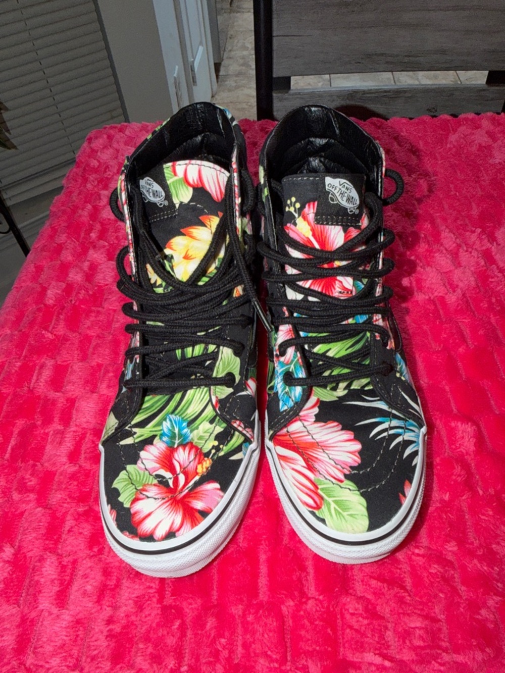 Vans Black High-Top Sneakers with Pink, Red, Green and Blue Floral Print
